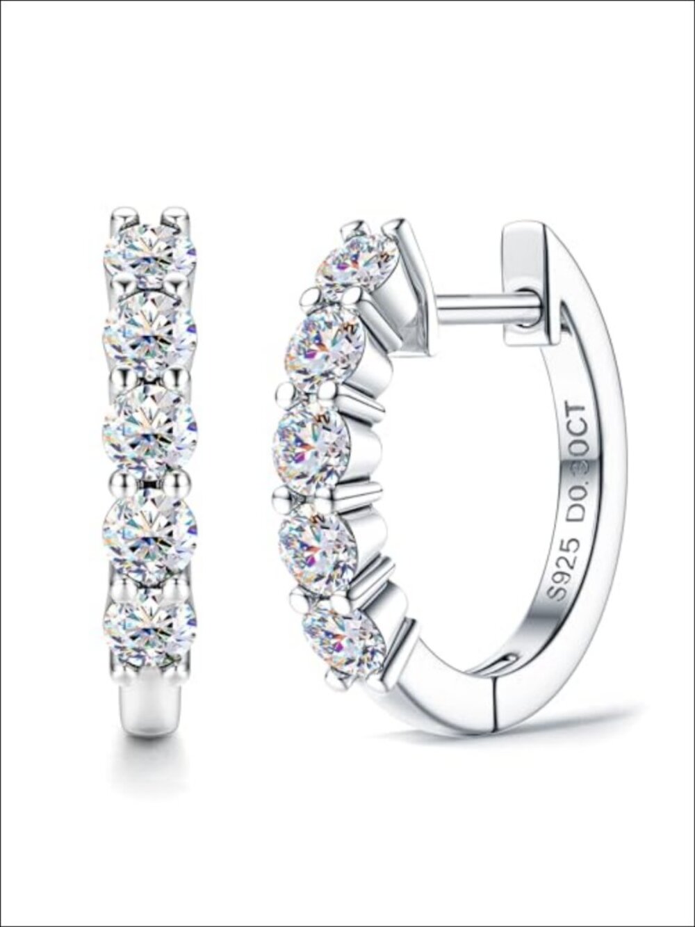 S925 Sterling Silver Huggie Hoop Earrings 18K White Gold Plated Moissanite